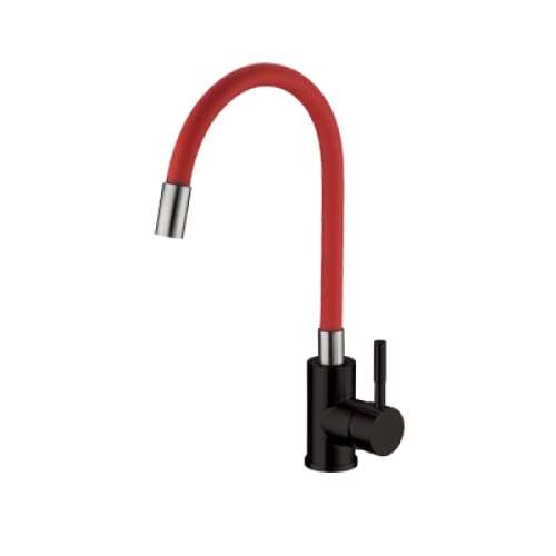 Sink Mixer Matt Black & Black Silicone Hose Mbf-9 Red