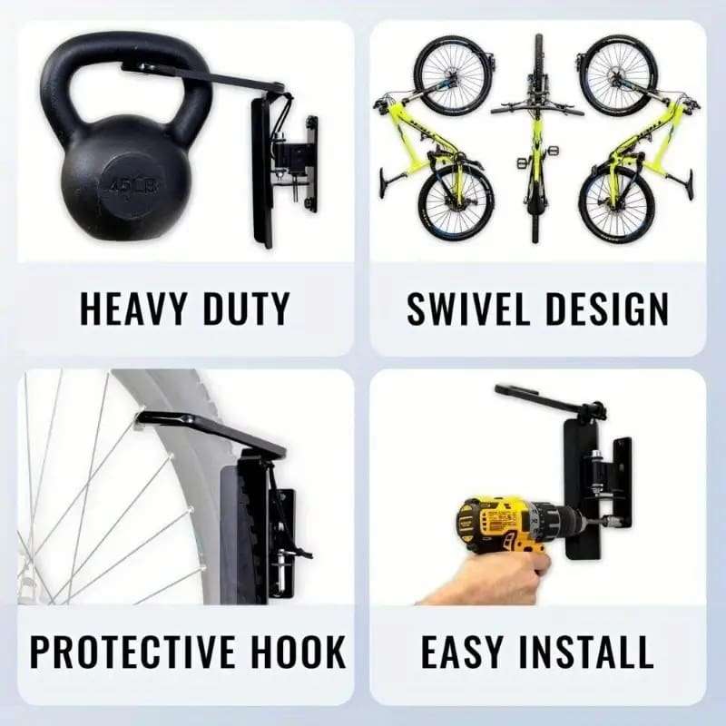 Swivel Bike Wall Mount Rack | Space-Saving Garage Storage