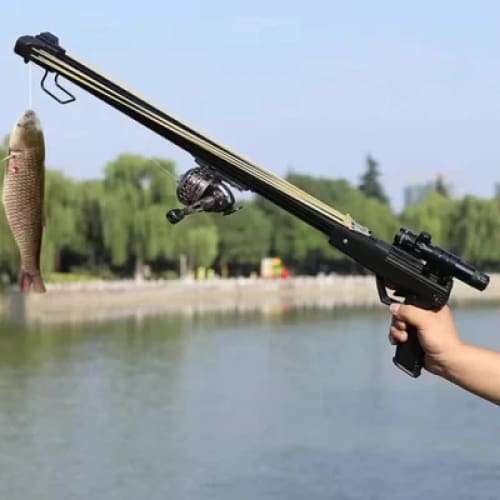Powerful Long Rod Slingshot with Fishing Reel