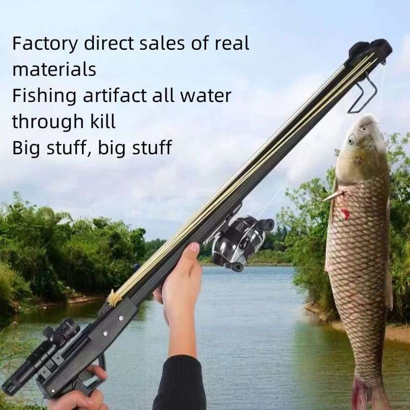 Powerful Long Rod Slingshot with Fishing Reel