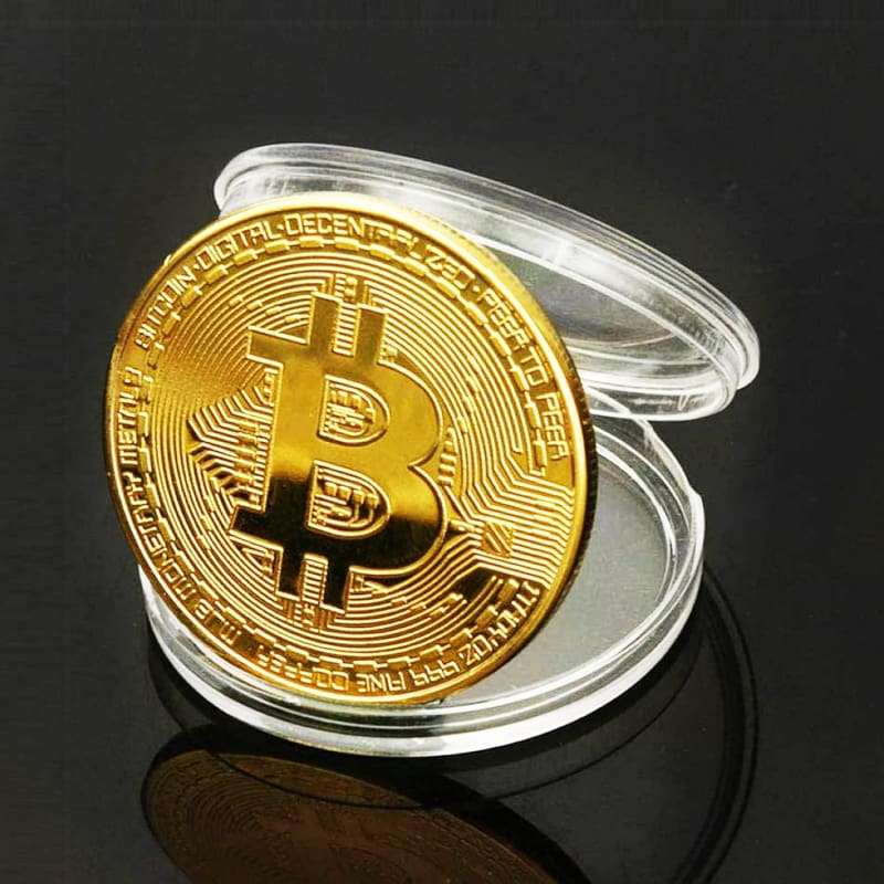 Bitcoin Commemorative Coin 24K Gold Plated, 3mm BTC Cryptocurrency, Collectible Coin with Protect...
