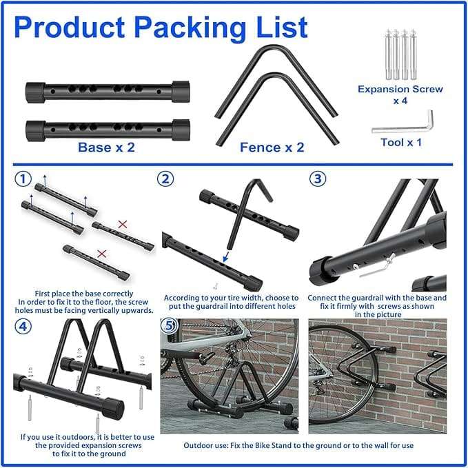 Adjustable Single Bicycle Floor Stand  Compact & Heavy-Duty