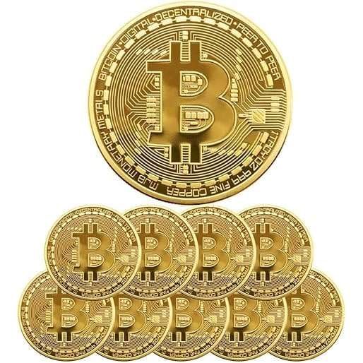 Bitcoin Commemorative Coin 24K Gold Plated, 3mm BTC Cryptocurrency, Collectible Coin with Protect...