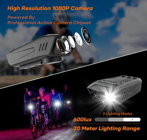 C3 Bike Camera, Bike Light, Electric Bike Horn 3 in 1, 1080P 30FPS Ultra HD Video, Waterproof IPX5, Action Camera