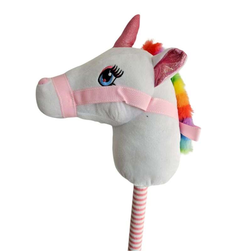 Soft Plush  White/Pink Unicorn Riding Toy stick with music