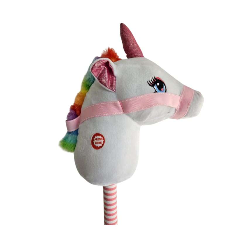 Soft Plush  White/Pink Unicorn Riding Toy stick with music