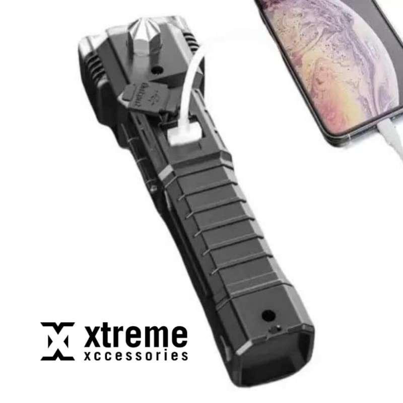 Super Bright LED Torch with Safety Hammer and Strong Magnet Side Light