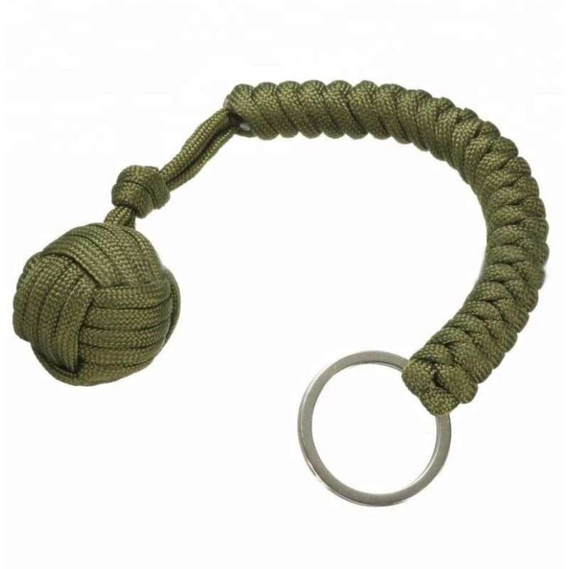 MONKEYS FIST SELF DEFENSE EMERGENCY LANYARD KEYCHAIN EDC - ARMY GREEN
