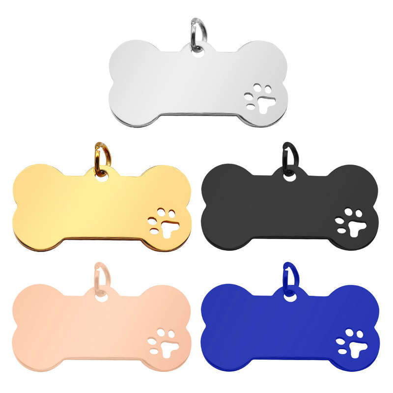 Laser Engraved Dog Bone Paw Print Tags Pendant Charm Dog ID Stainless Steel Blank Dog Tags