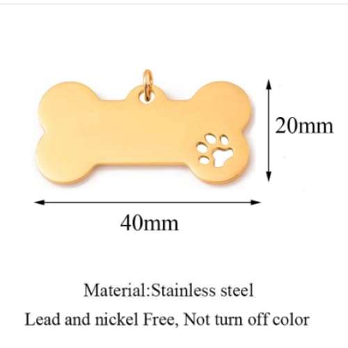 Laser Engraved Dog Bone Paw Print Tags Pendant Charm Dog ID Stainless Steel Blank Dog Tags