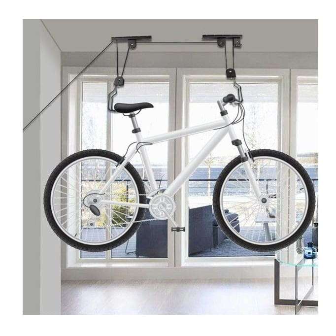Bike Storage System: Ceiling Lift Rack MTB Road Bike Hold / Storage / Pulley / Hoist System