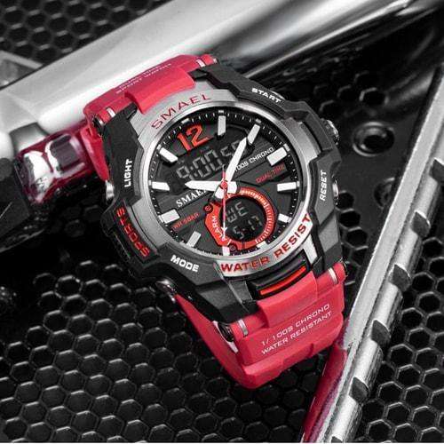 Smael Red Alloy Dual Time Watch