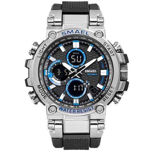 Smael Metal Silver Blue Chronograph Watch