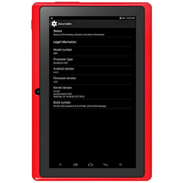 7 inch Q88H A33 Android 4.4 Tablet PC WVGA Screen A33 Quad Core 1.2GHz 512MB RAM 8GB ROM Du... - RED