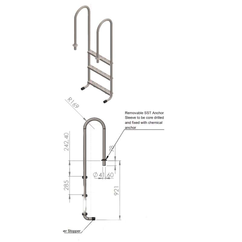 Roll Top Ladder 3-step Stainless steel