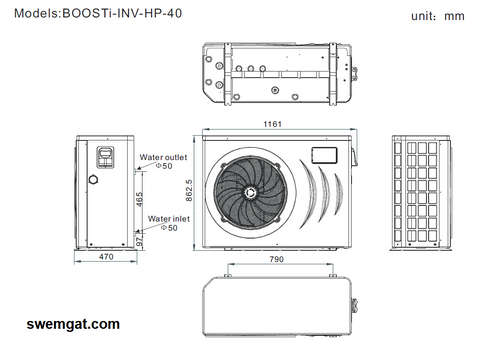Astral Pool Heat Pump HP40 size