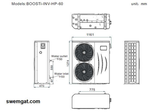 Astral Pool Heat Pump HP60 size