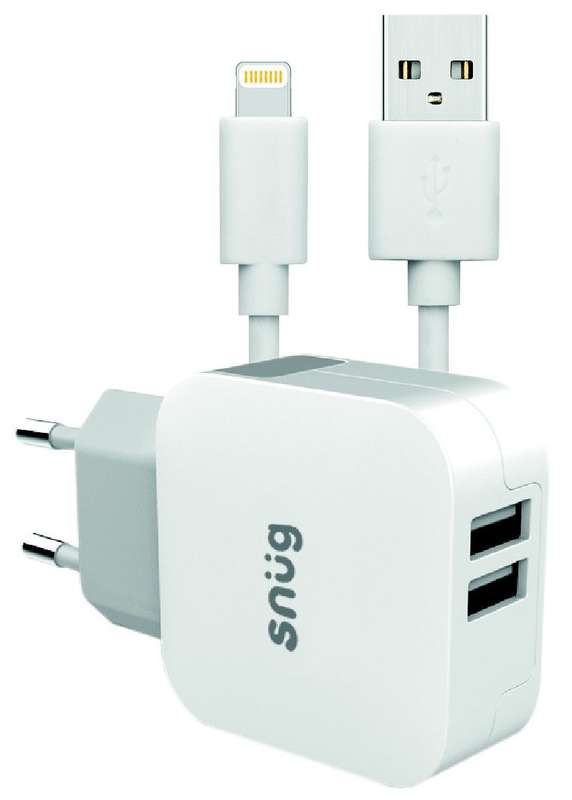 Snug 2 Port 3.4amp Charger with MFI Cable-White
