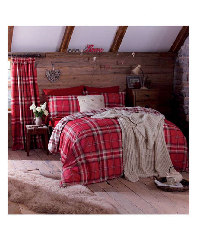 Lansfield Kelso Tartan Duvet Cover Set - Red - Patterned Bedding