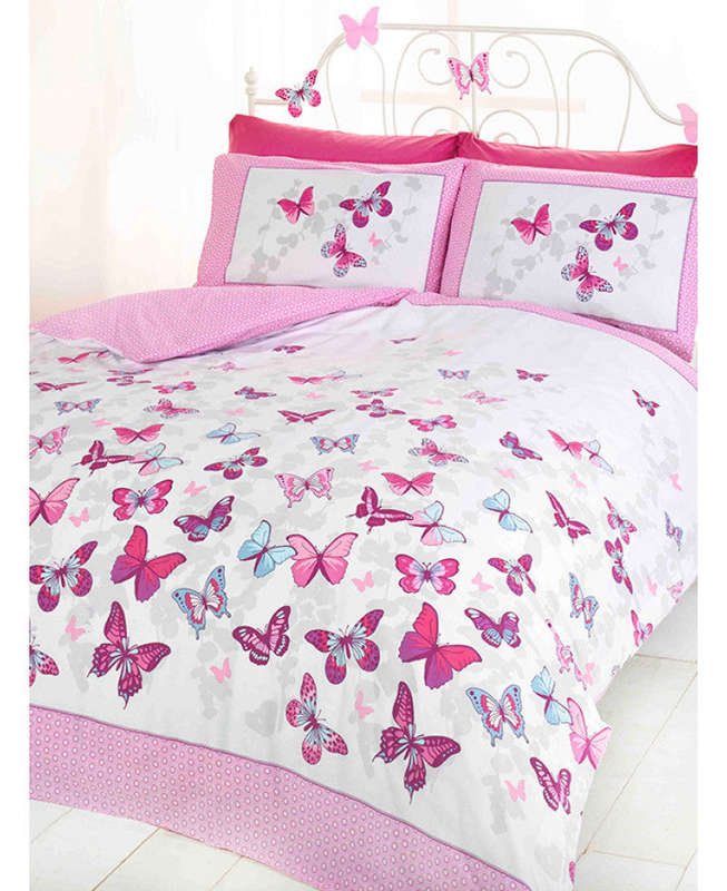 Butterfly Flutter  Duvet Cover Set - Pink - Butterfly Bedding - Double
