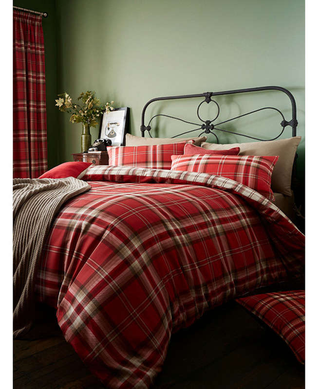 Lansfield Kelso Tartan Duvet Cover Set - Red - Patterned Bedding