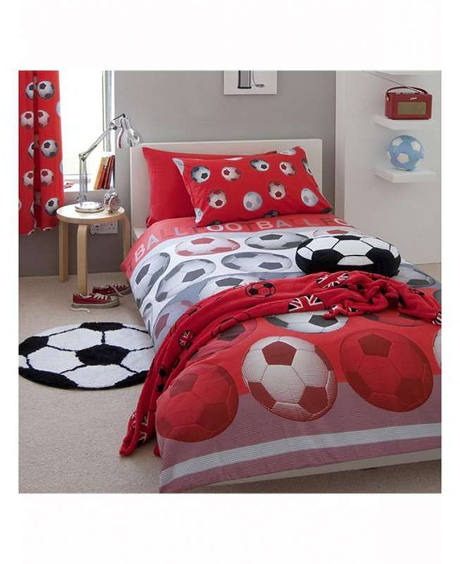 Catherine Lansfield Football Red Duvet Cover Set - Soccer / Football Bedding - Three Quarter