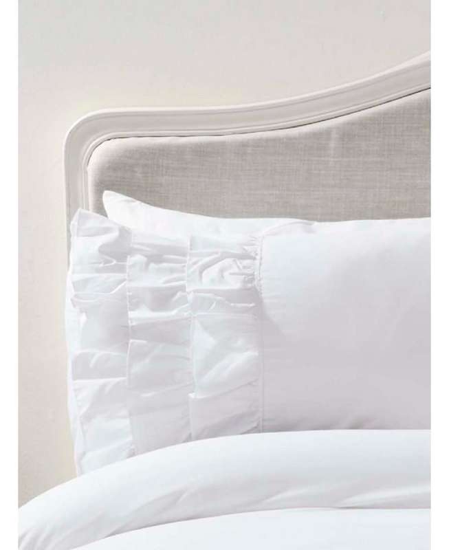 Flamenco Ruffle WHITE Duvet Cover And Pillowcase Set - Ruffle Bedding - King
