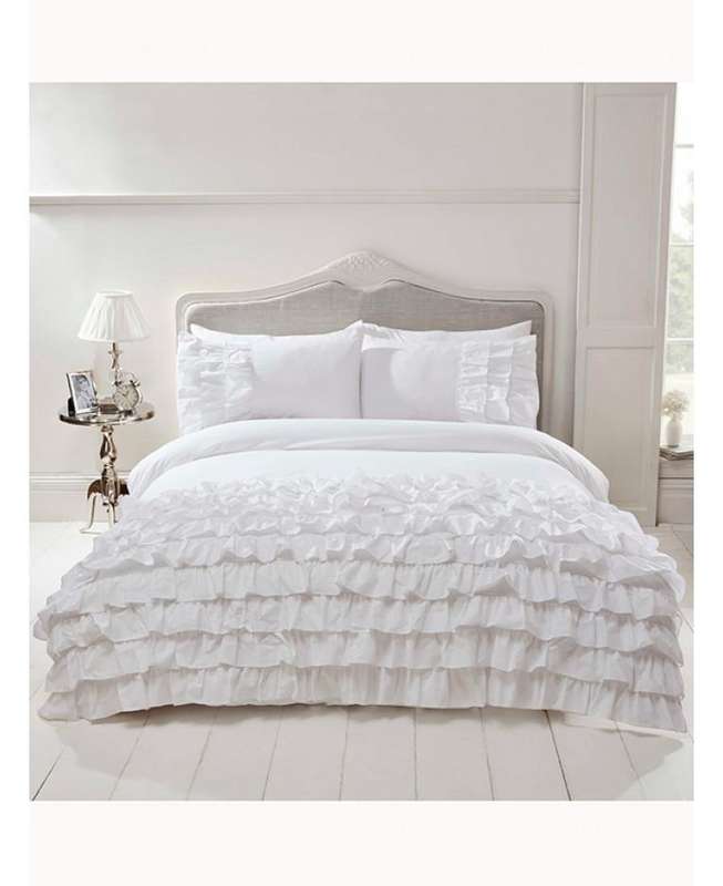Flamenco Ruffle WHITE Duvet Cover And Pillowcase Set - Ruffle Bedding - King