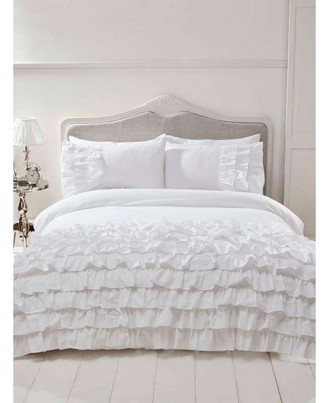 Flamenco Ruffle WHITE Duvet Cover And Pillowcase Set - Ruffle Bedding - King