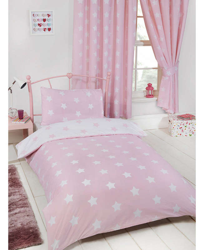 Pink and White Stars Duvet Cover and Pillowcase Set - Kids Bedding - Single