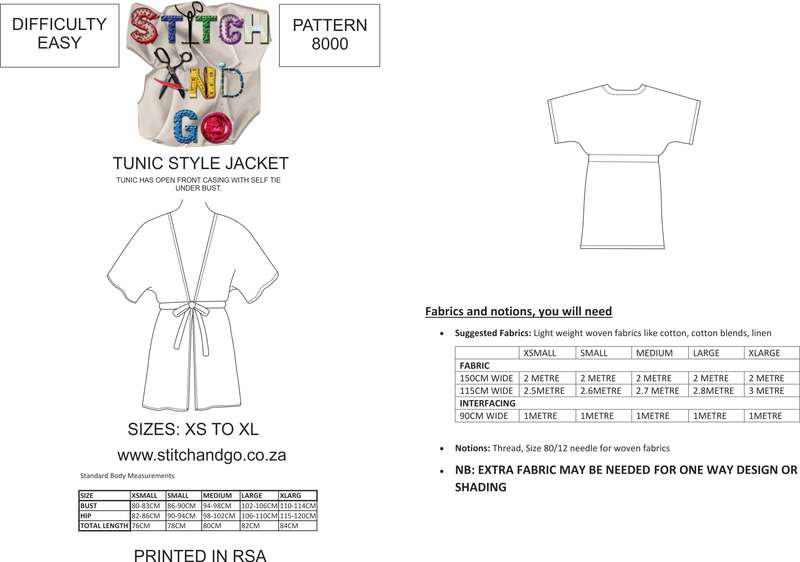 8000 Ladies Tunic Style Jacket Pattern (Standard Printed Version) - Std Version