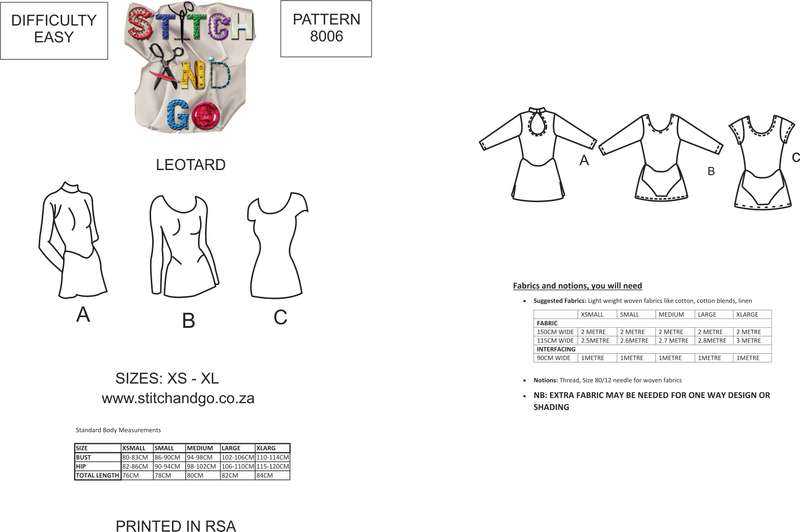 8006 Leotard Pattern (Standard Printed version) - Standard version