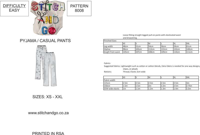 8008 Ladies Pyjama/Casual Pants (Standard Printed Version)