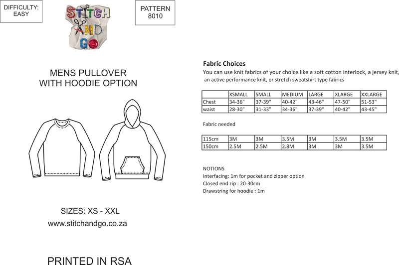 8010 Men's Hoodie / Pullover Pattern (Standard Printed Version) - Standard pattern