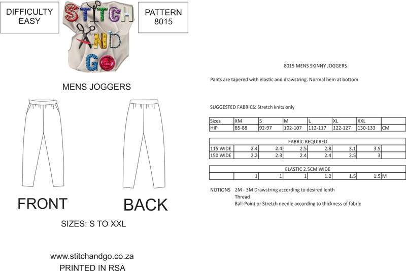 8015 Mens Joggers Sewing Pattern (Standard Printed Version) - Std Version Shipped