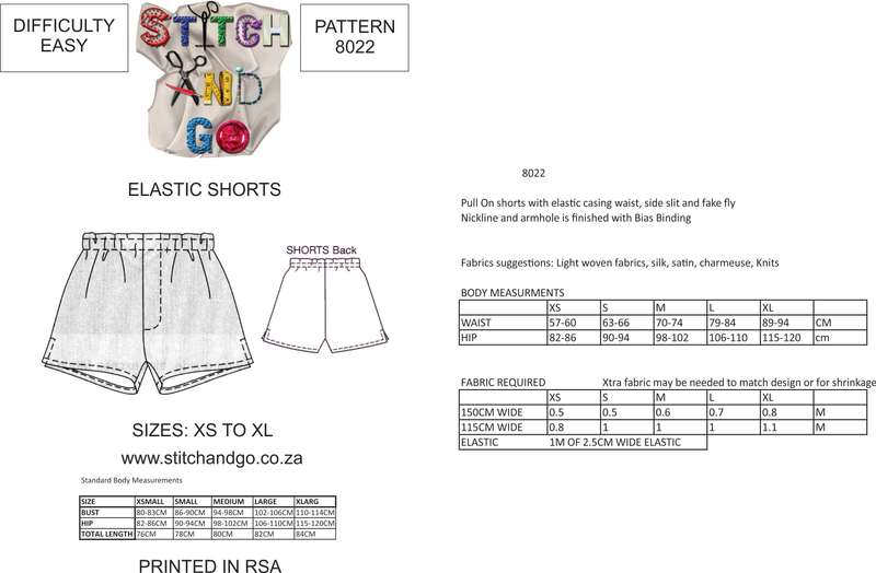 8022  Pull on shorts with Fake Fly Zip and side hem slit detail (Standard Printed v... - Std Version