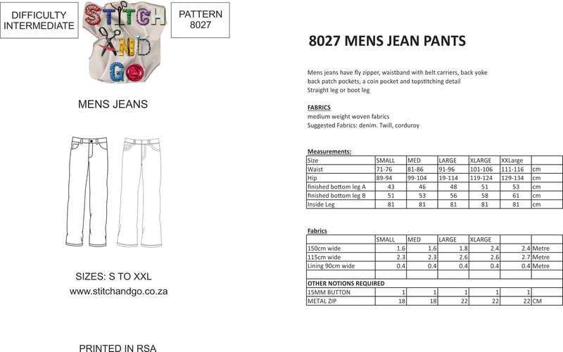 8027 Men's Jeans Pattern (Standard Printed Version)