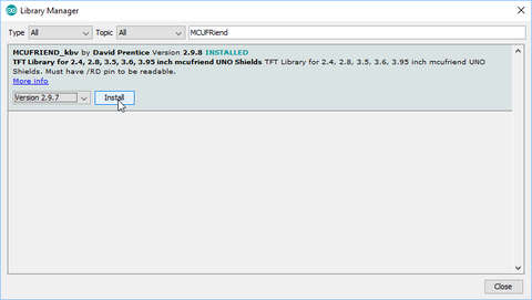 Install Arduino MCUFriend TFT library
