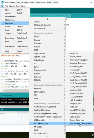 Arduino IDE open the TFT example code