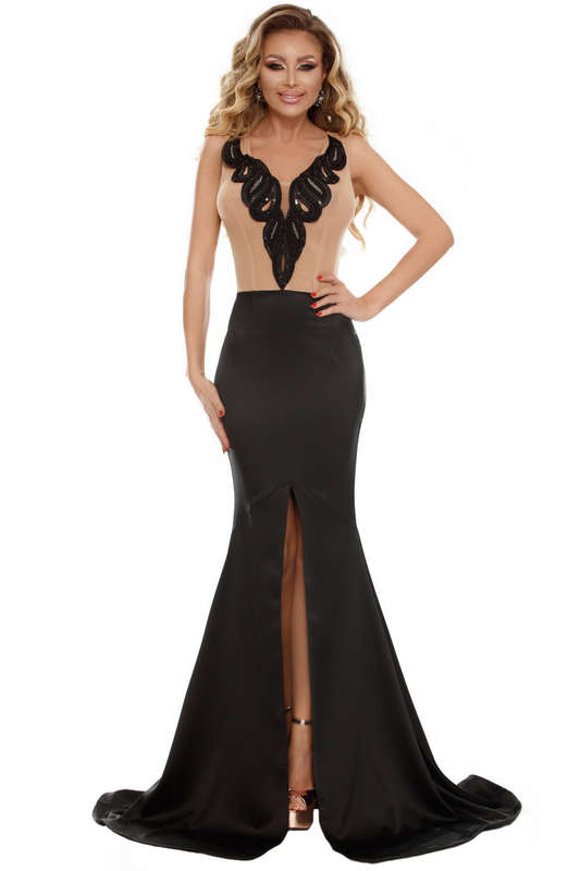 Nude Black Mermaid Party Evening Dress with Front Slit