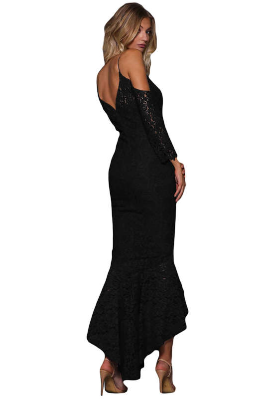 Black Lace Cold Shoulder Elegant Mermaid Party Dress - Black / (US 12-14)L