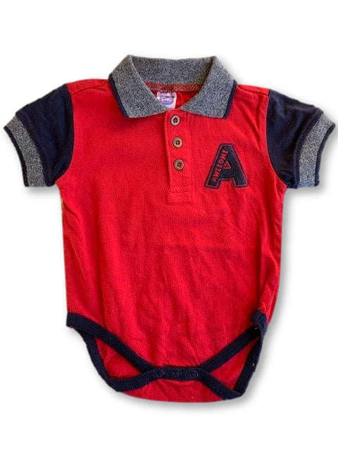 0-3 Months Red Navy & Grey Short Sleeve Vest /Onesie with Collar - Ackermans