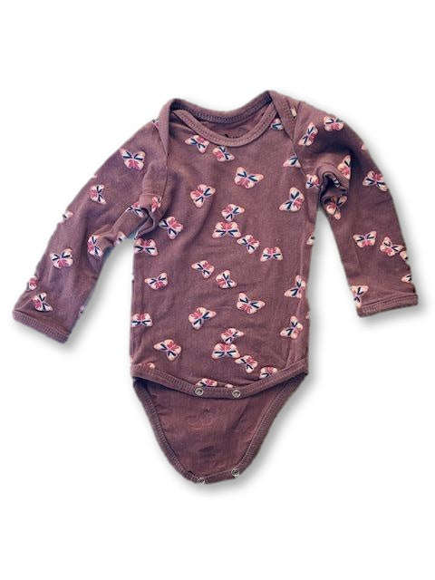 0-3 Months Purple Long Sleeve  Butterfly Printed Onesie - Real Baby