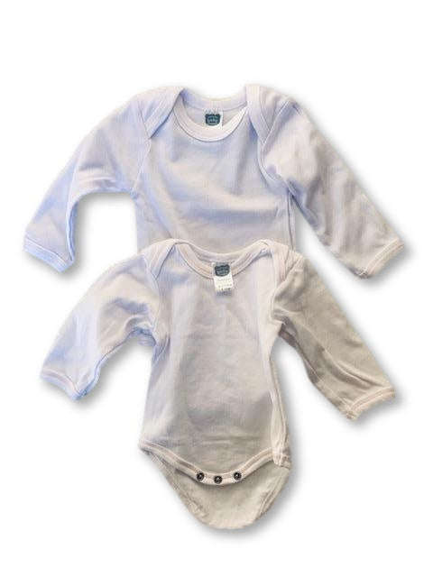 0-3 Months 2 x White Long Sleeve Vests /Onesies - Ackermans