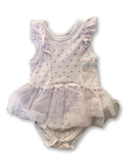 0-3 Months Short Sleeve White Heart Printed Onesie - Real Baby