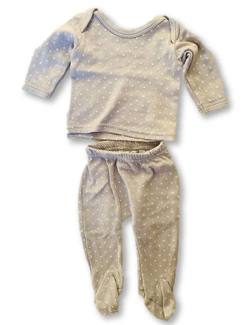 0-3 Months Printed Grey Long Sleeve Onesie/ Vest Set (with Pants) - Jet