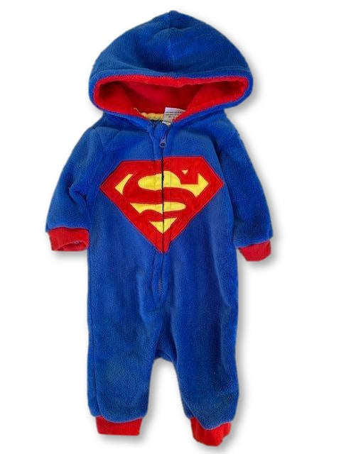 3-6 Months Long Sleeve Fluffy Superman Babygrow  - Real Clothing