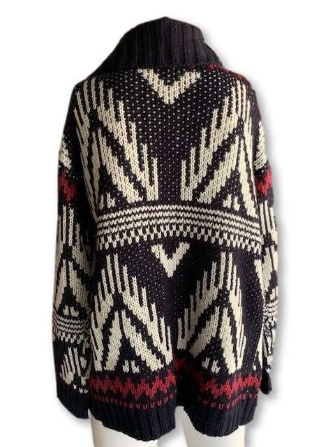 Size Small Red, Navy and White Poncho Style Cardigan - Duesouth