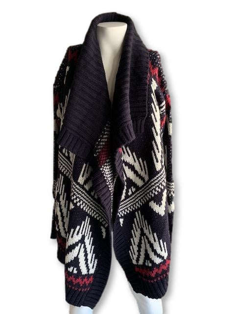 Size Small Red, Navy and White Poncho Style Cardigan - Duesouth