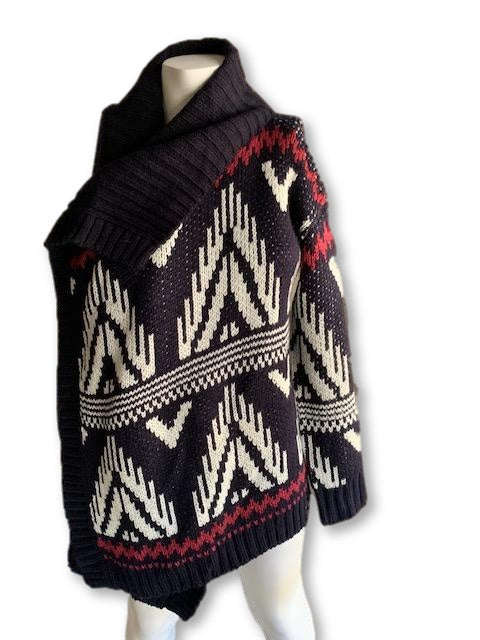 Size Small Red, Navy and White Poncho Style Cardigan - Duesouth